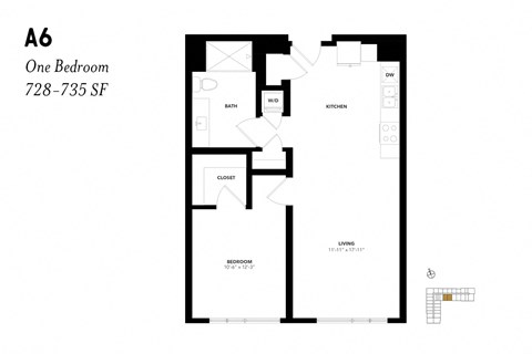 One Bedroom A6 728 - 735 SF - The Lark